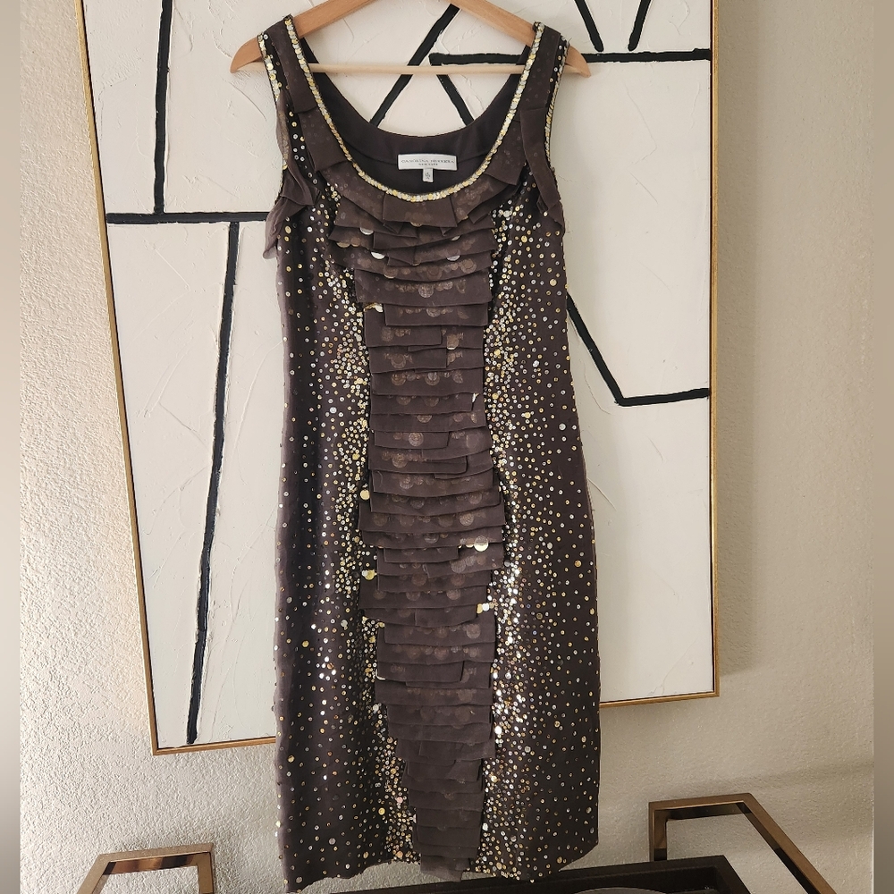 Carolina Herrera Couture Silk Sequin Embellished Dress Cocktail Party Sz 4